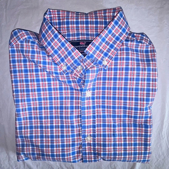 Vineyard Vines Other - Vineyard Vines Men's Large Murray Blue Red Plaid Long Sleeve Button-Down Shirt